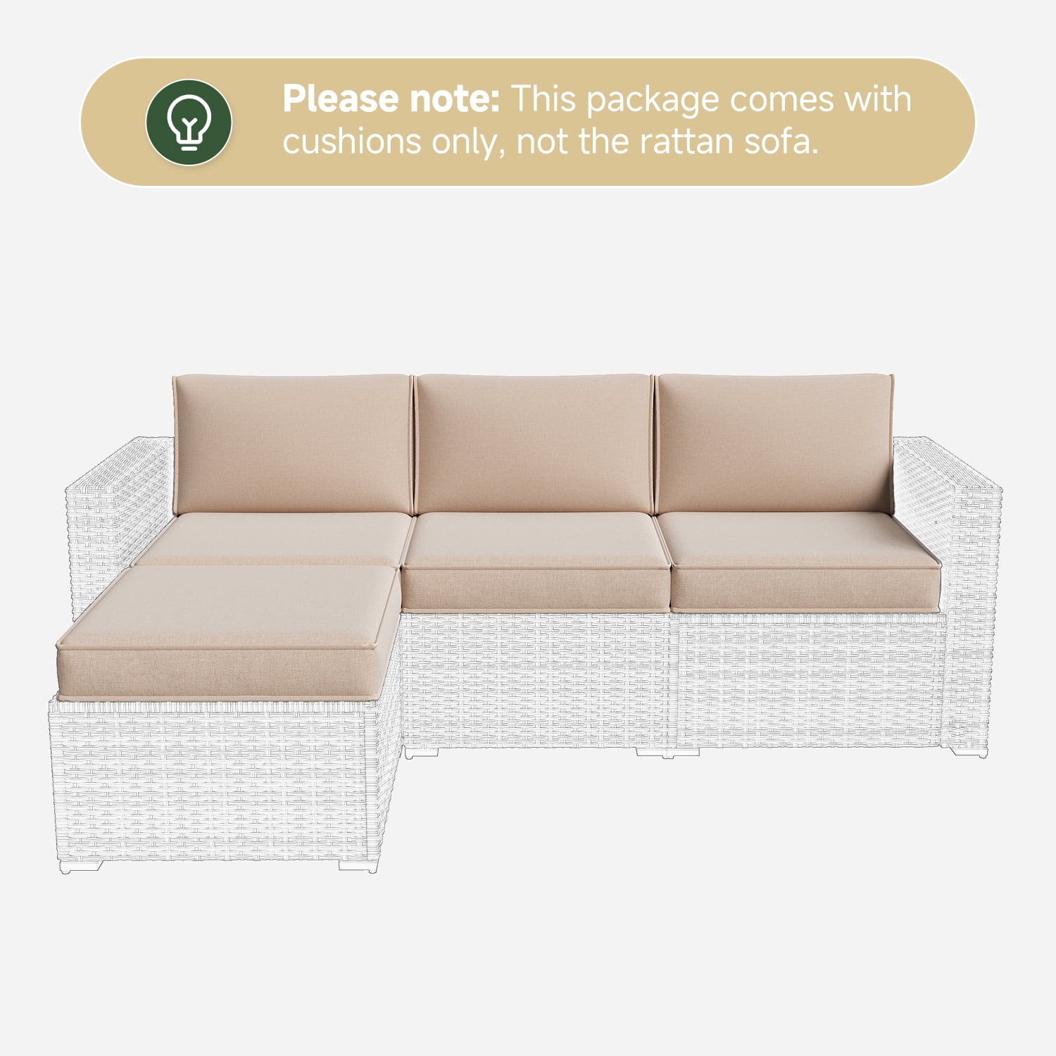 BaPiPro 4-Person Beige Outdoor Sectional Sofa Cushions, Waterproof Polyester Patio Cushions with High-Density Sponge, No Assembly Required, for Backyard, Balcony, Deck, Poolside