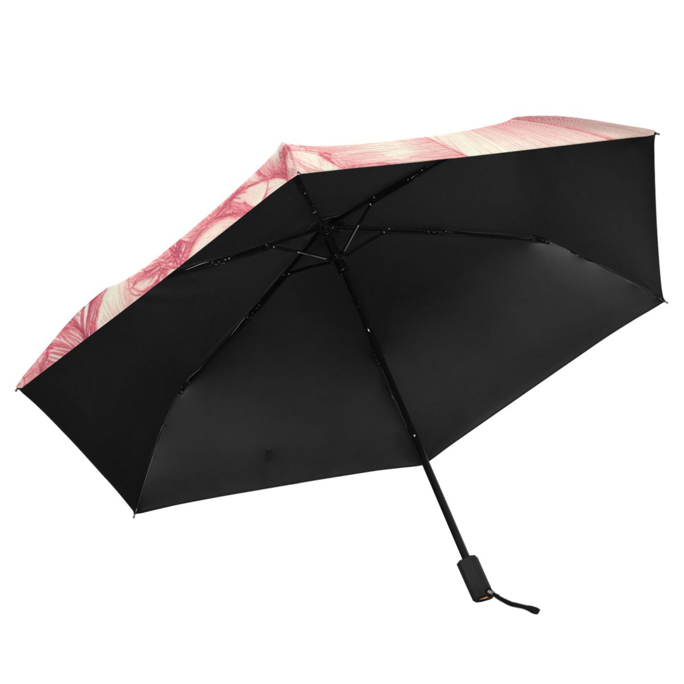 Pink Peonies Elegant All Weather Umbrella Triple Folding Parasol 6 Ribs UV Protection Portable
