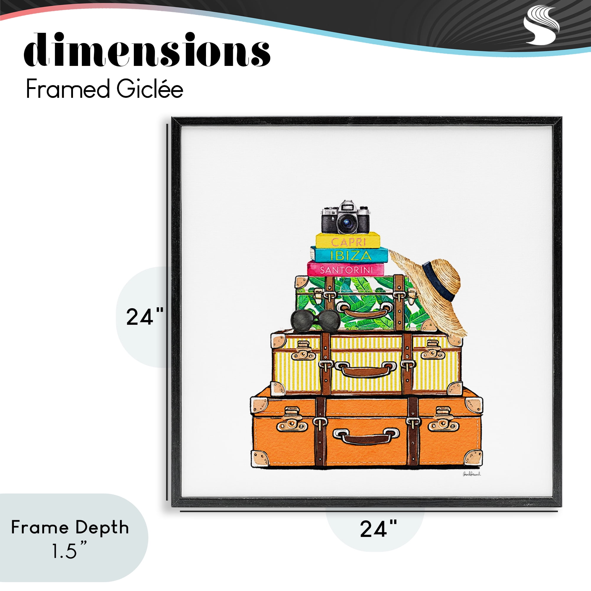 Stupell Industries Travel Suitcases & Camera Black Framed Giclee Art, design by Amanda Greenwood