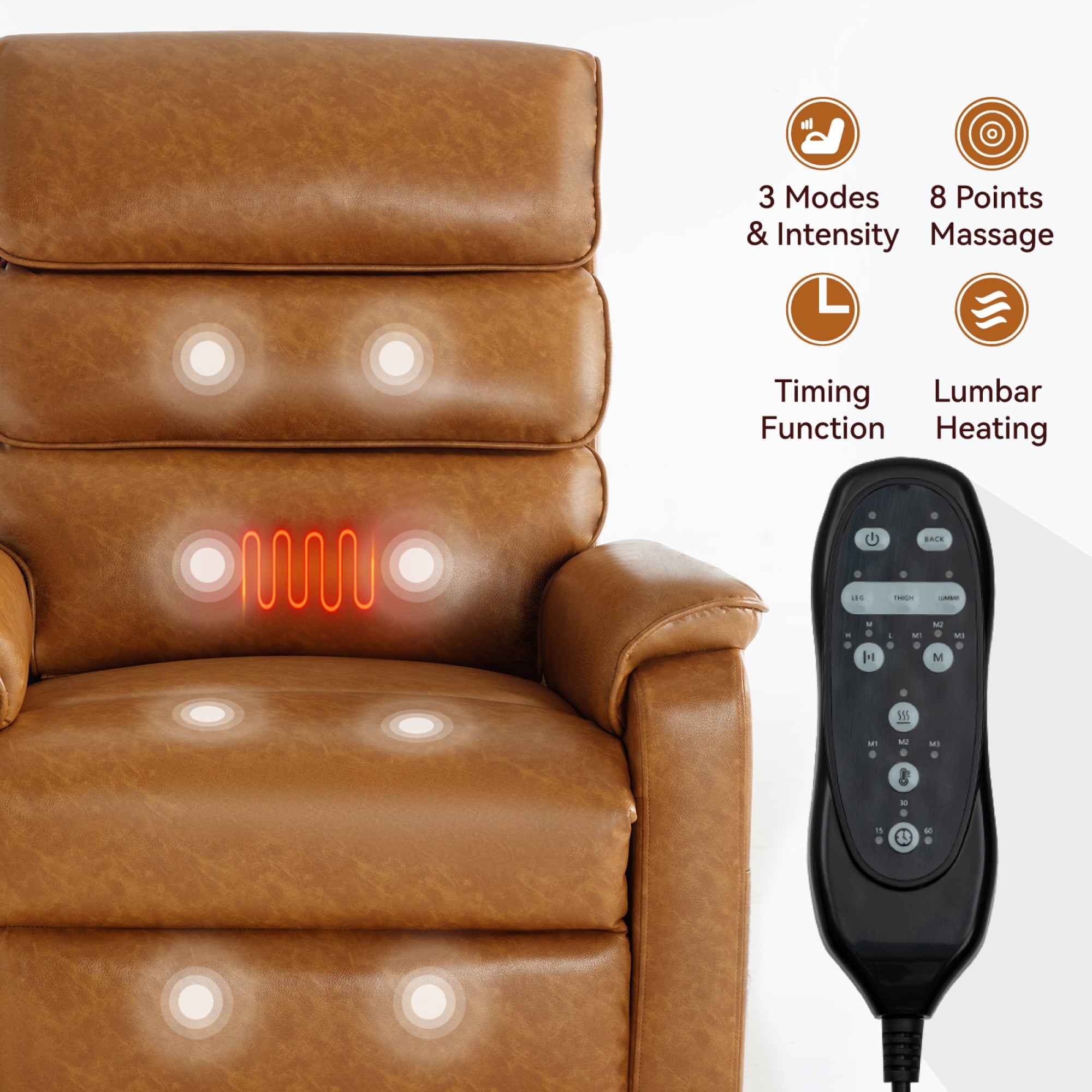Leumius Power Lift Recliner Chair for Elderly with Vibration Massage and Lumbar Heating,Electric Lift Recliner Single Sofa with Side Pocket and Infinite Position for Living Room,Yellow Brown