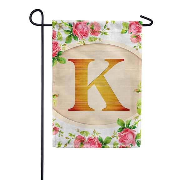 America Forever Spring Monogram Garden Flag Letter K 12.5 x 18 inches Double Sided Vertical Outdoor, Yard, Lawn, Beautiful Roses, Summer Floral Garden Flag