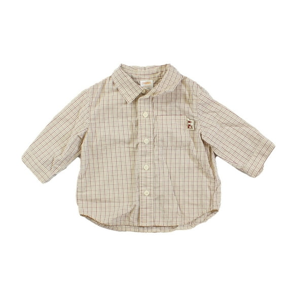 Pre-owned: Gymboree Boys Tan | Red Button Down Long Sleeve size: 6-12 Months (Excellent)