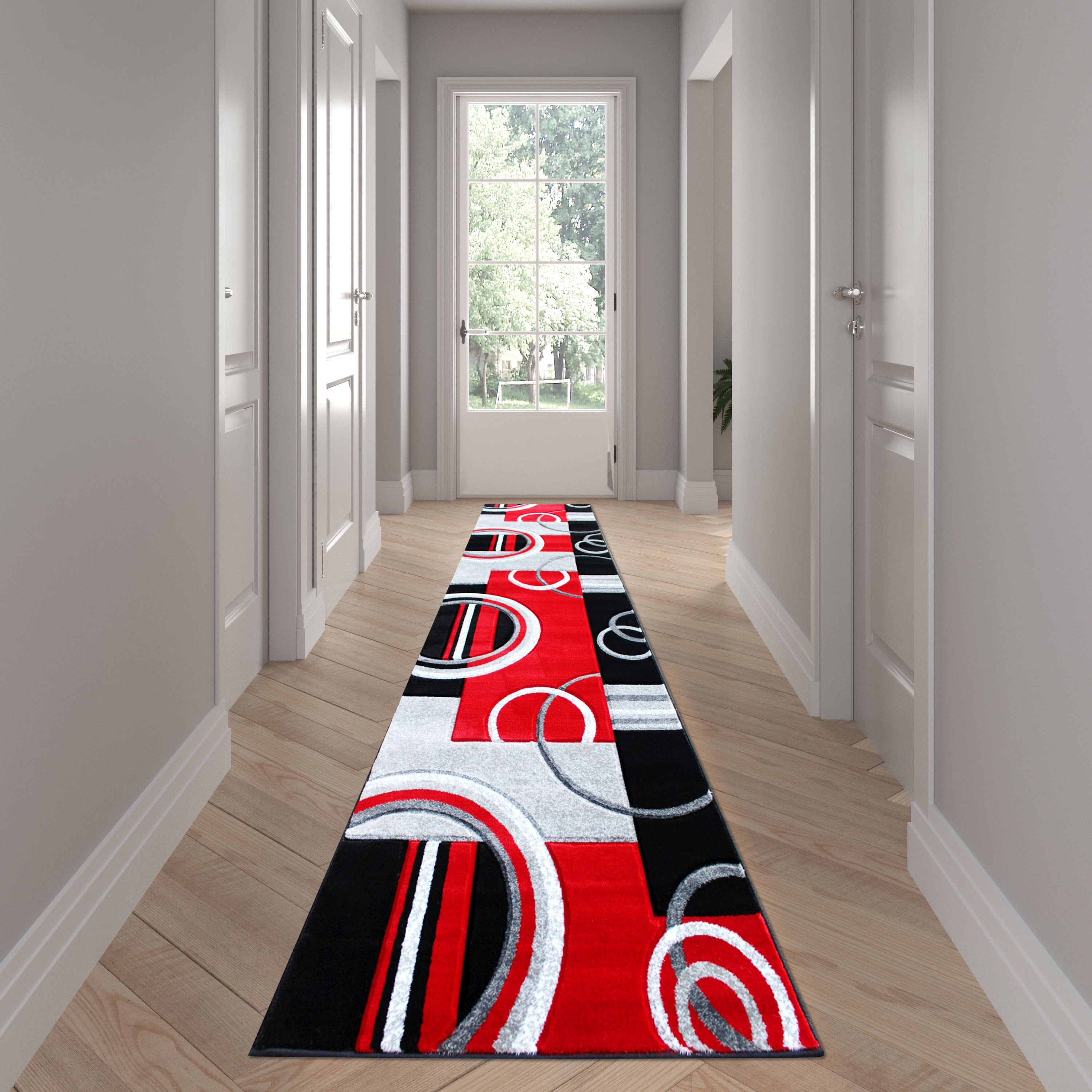 Emma + Oliver 3x10 Olefin Accent Rug with Modern Geometric Pattern in