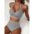 thumbnail image 3 of Women's High Waisted 2 Piece Bikini Sets Halter Swimsuits Striped Bathing Suit Summer Beach Swimwear 2026 Black 2XL, 3 of 6