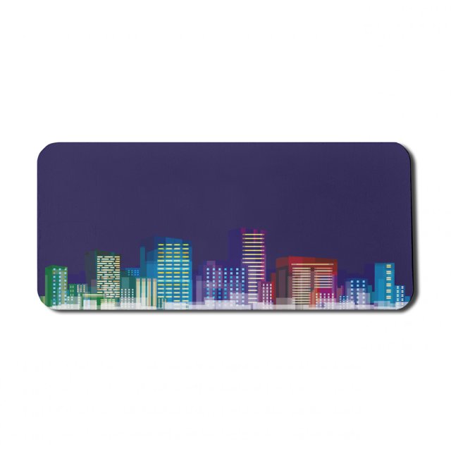 Cartoon Computer Mouse Pad, Print of City Scenery Landscape of Apartments and Buildings Artwork Print, Rectangle Non-Slip Rubber Mousepad X-Large, 35" x 15" Gaming Size, Multicolor, by Ambesonne