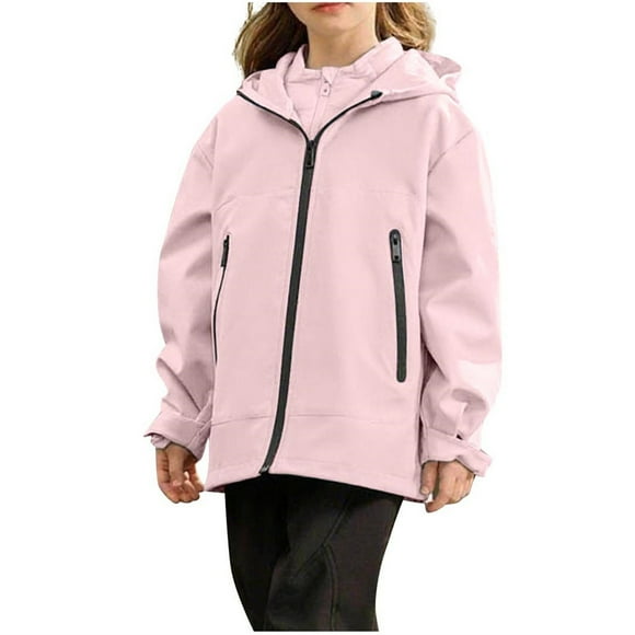 ShomPort Windbreaker for Girls Waterproof Zipper Long Sleeve Hooded Jackets Outdoor Athletic Running Cozy Outwear with Pockets