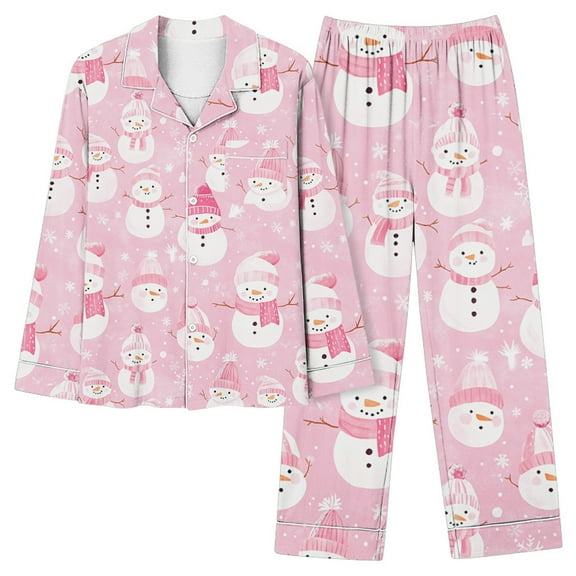 Lorytime Christmas Vacation Pjs Sets for Women Snowman Long Sleeved Collared Tops Elastic Waist Pants Soft Sleepwear