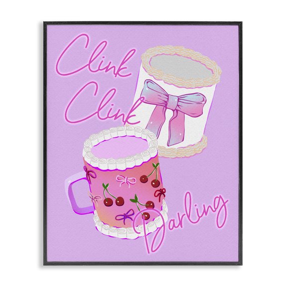 Stupell Industries Clink Darling Cherry Mug Black Framed Giclee Art, design by Ziwei Li