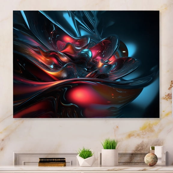 Designart "Intricate Universe Red and Blue II" Abstract Fractal Metal Wall Decor