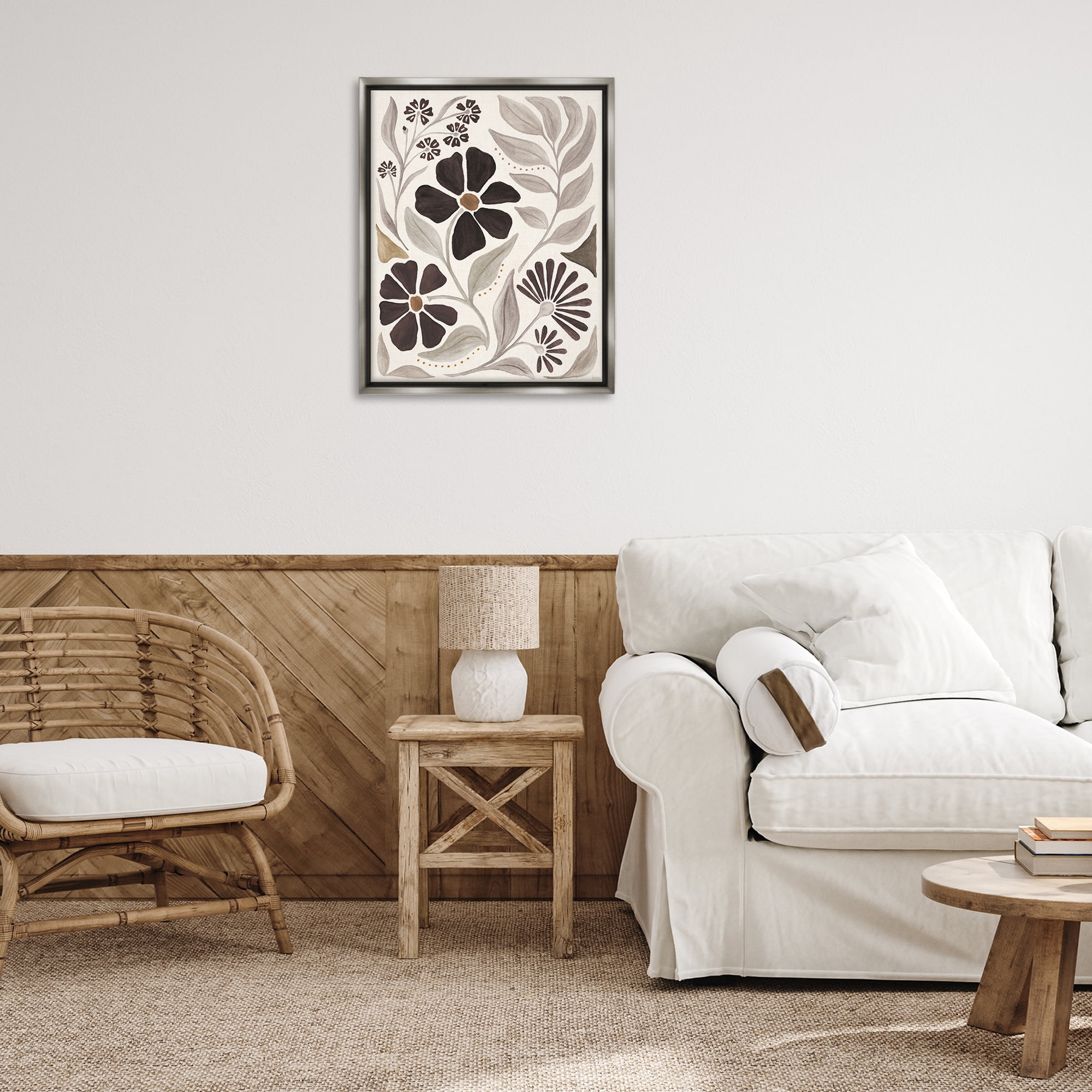 Stupell Industries Curving Boho Plants Botanical & Floral Painting Gray Floater Framed Art Print Wall Art, 25 x 31