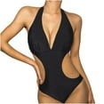 thumbnail image 2 of Danhjin Women's One Piece Bikini Swimsuit Pulls Up Bandage Solid Bikini Open Bikini Sexy Jumpsuit Swimsuit- Summer, 2 of 6