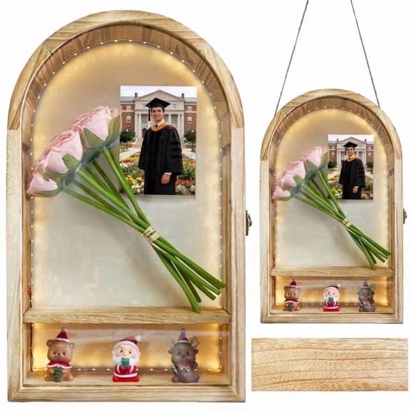 CFCSRP Shadow Box Frame with light 10x16 Arch-Shaped Display Cases with Linen Back and Removable Shelves, Picture Frame Wedding Bouquet Memorabilia Medals Photos Memory Box for Keepsakes
