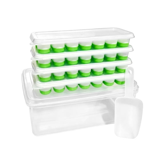 ZYHYPWW 4 Pack Silicone Ice Cube Trays with Lids and Storage Bin, Stackable Freezer Ice Molds, Easy Release BPA Free for Drinks, Coffee, Soups and Food Storage