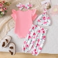 thumbnail image 4 of CAICJ98 Newborn Outfit Baby Girl Going Home Outfit Ruffle Short Sleeve Ribbed Romper Top Floral Pants Headband Hat Set Cute Infant Spring Summer Clothes (Pink,0-3 Months), 4 of 7