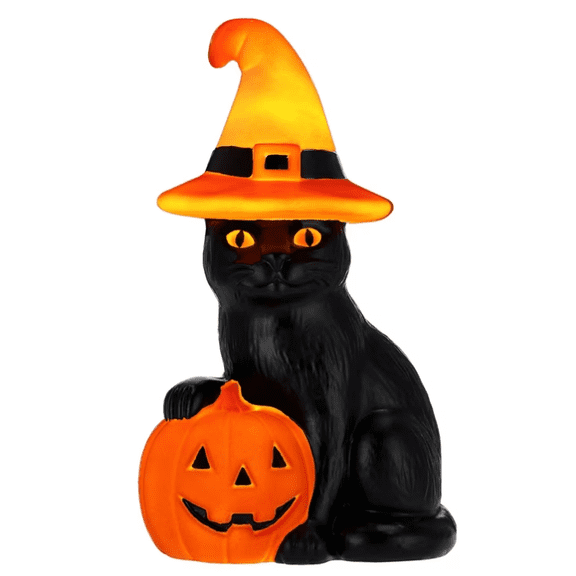 Light-Up Pumpkin Cat Blow Mold Outdoor Decoration - Orange and Black , 2026 Celebrate Halloween Light-Up Pumpkin Cat Blow Mold Outdoor