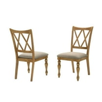 Best Master Furniture Dining Chairs with Linen Blend Cushions, Set of 2, Antique Natural Oak