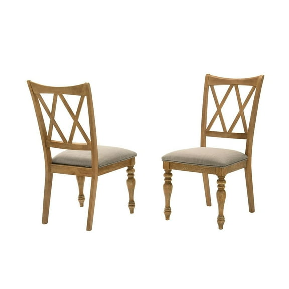 Best Master Furniture Dining Chairs with Linen Blend Cushions, Set of 2, Antique Natural Oak