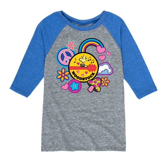 Peanuts - Woodstock Peace And Love Flair - Youth Raglan Tee