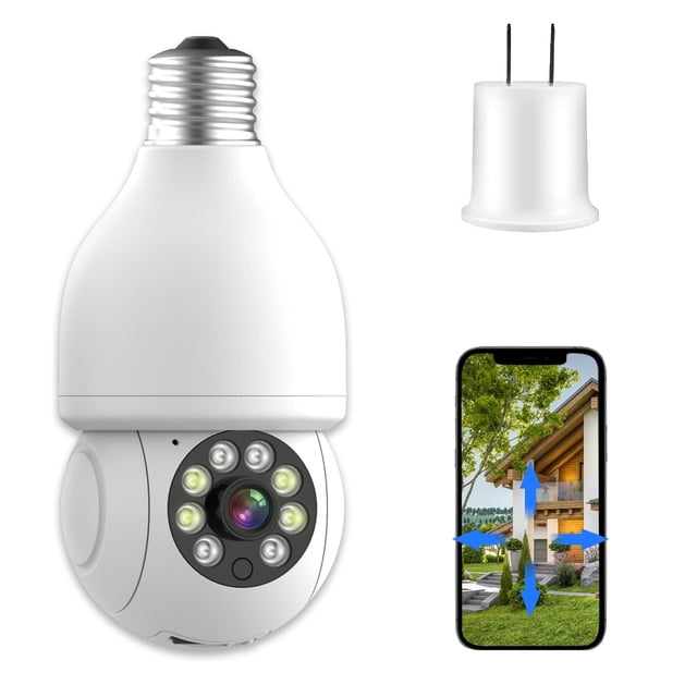 Camara de Seguridad WiFi 2MP Foco 360° Panorámica Con un Adaptadores de Enchufes-Bombillas
