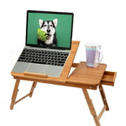 Laptop Stand Lap Desk Table with Adjustable Leg 100% Bamboo Flower Pattern Foldable Breakfast Serving Bed Tray Natural