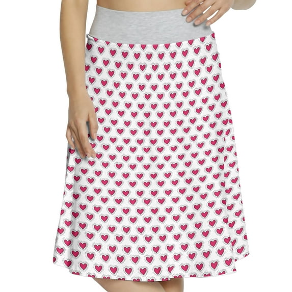 Women's Hearts Retro Style Doodle Painting A-line Printed Skirt Casual Wear, S, Black White and Magenta, by Ambesonne
