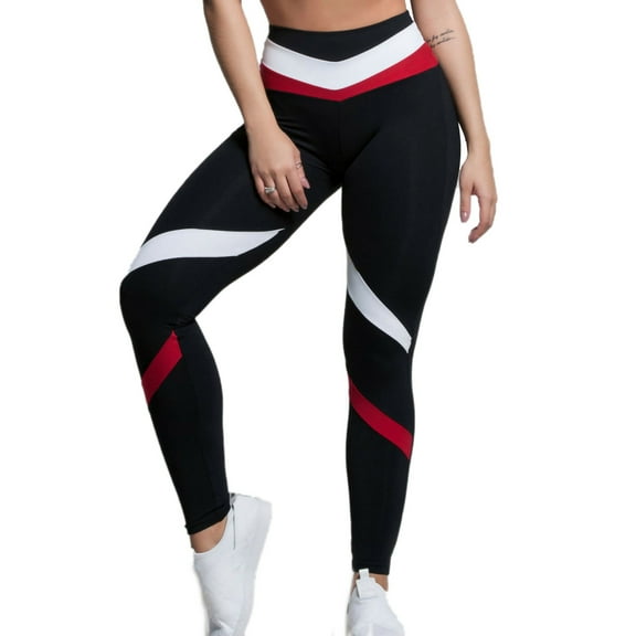 eileial Womens Plus Leggings Sporty Colorblock Regular Long Multicolor,Red S