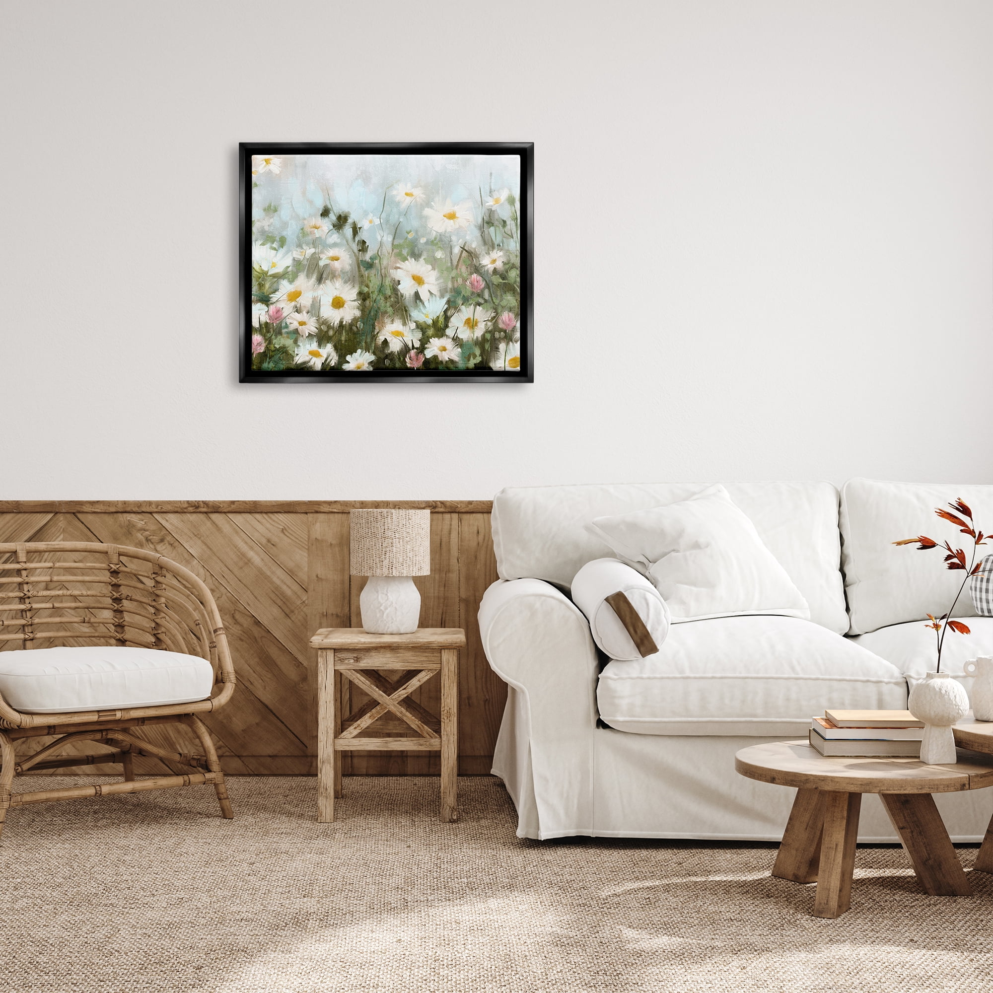 Stupell Industries Daisy Field Painting Botanical & Floral Painting Black Floater Framed Art Print Wall Art, 31 x 25