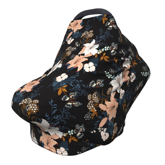 Fotbe Lilies Flowers Pattern Car Seat Covers for Babies, Nursing Breastfeeding Cover Infant Carseat Canopy, Soft Stretchy Carrier Cover