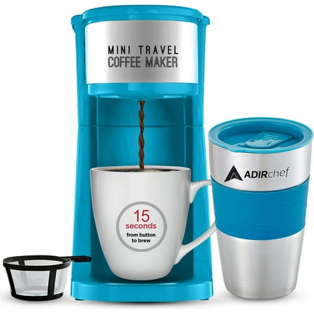 

Coffee Maker - Single Serve Coffee Maker 15 Oz. Travel Coffee Mug Coffee & Reusable Coffee Filters - Ideal For Home Office Outdoor & More - Blue