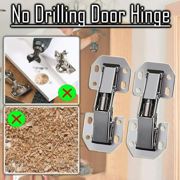 3-Inch 90-Degree No-Drilling Hinge, Soft-Close Damping Bridging Shape Surface-Mounted Hinge For Cabinet And Wardrobe Doors, 2-Piece Set