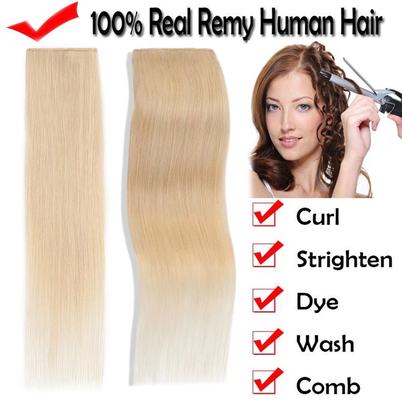 SEGO Blonde Clip in Human Hair Extensions Balayage One Piece Soft Straight 3/4 Full Head Hair Pieces for Women