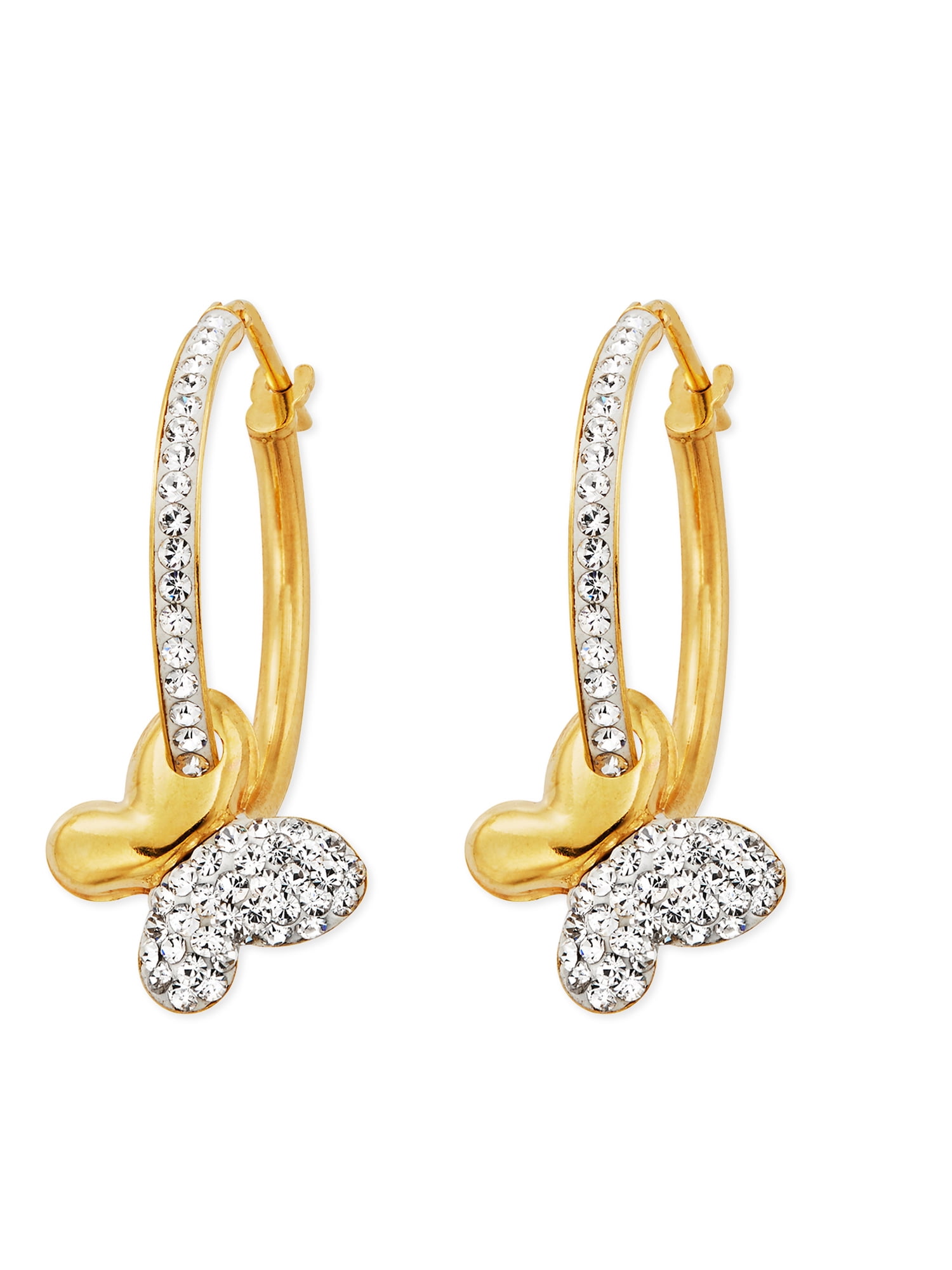 Brilliance Fine Jewelry 14K Gold Plated Dangling Crystal Butterfly Hoop Adult Female Earrings