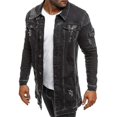 thumbnail image 2 of Chaqueta vaquera larga para hombre Chaqueta de abrigo desgastada de manga larga con bolsillos, 2 of 5