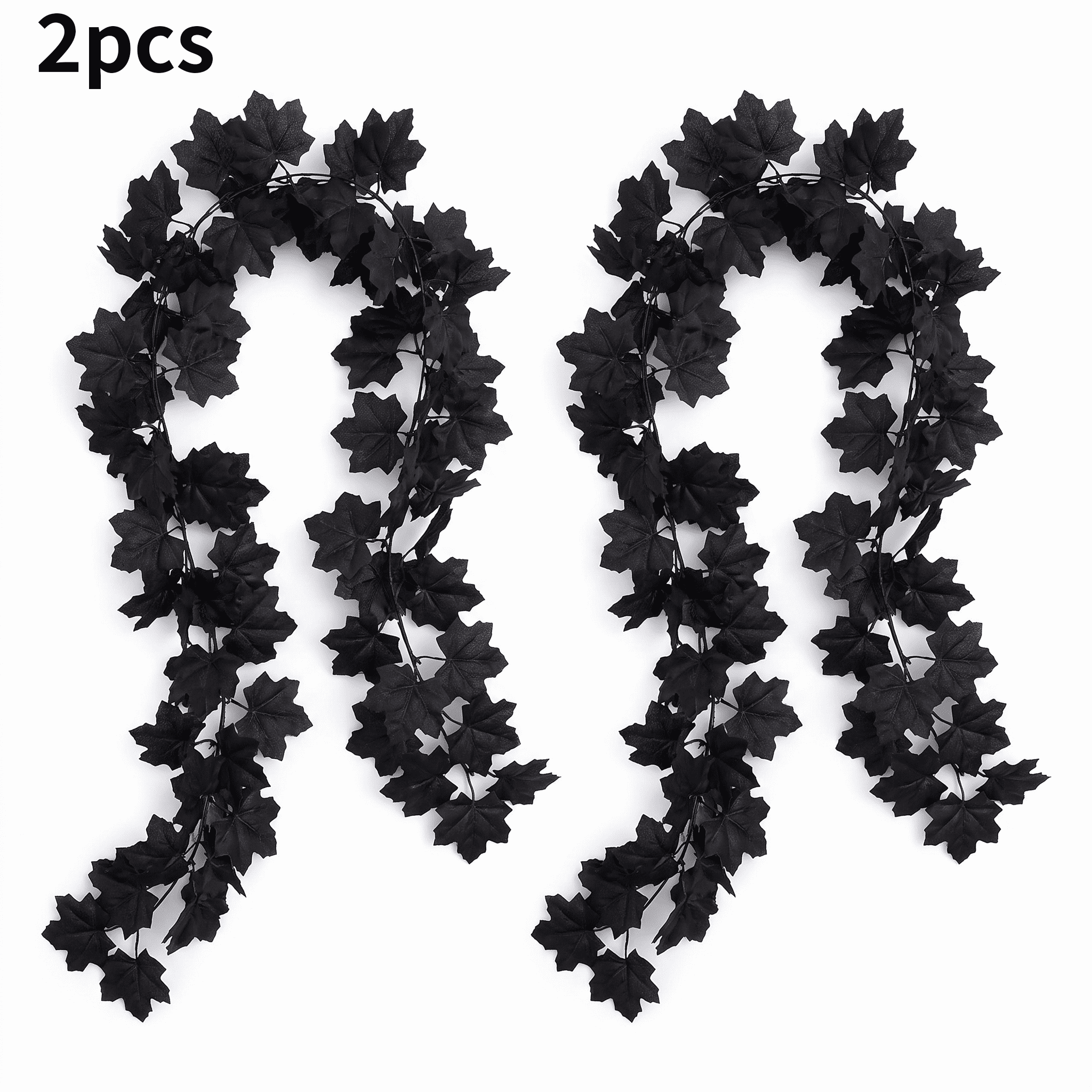 13 FT Black Garland Halloween 2pcs Artificial Black Maple Leaf Garlands Fall Leaves Vines for Autumn Thankgiving Halloween Decoration for Home