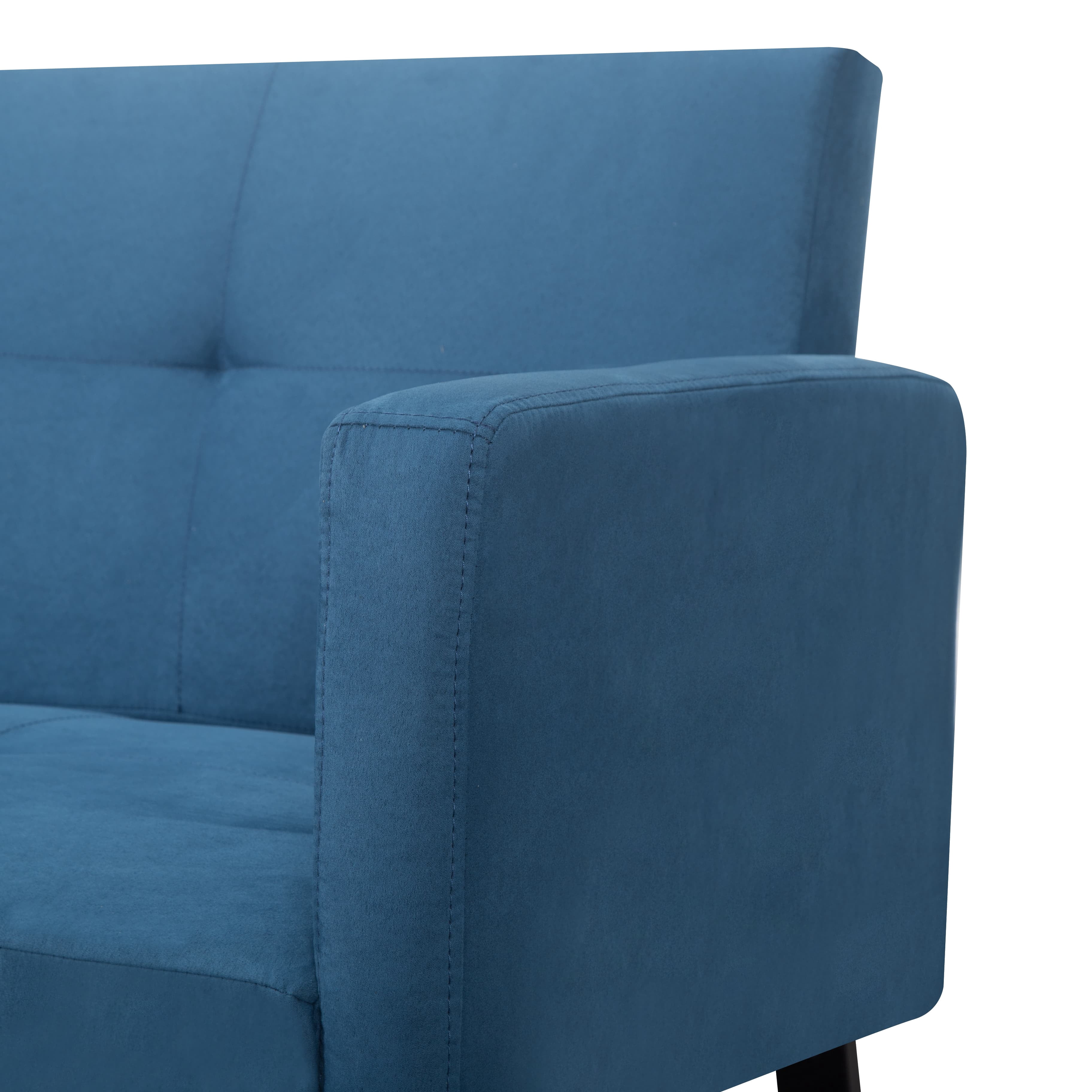 Gewnee 73.6" Futon Convertible Sofa Bed,with 3-Position Adjustable Backrest,Faux Suede Upholstery,Quick & Easy Assembly,Twin-Size Sleeper Sofa(Blue)