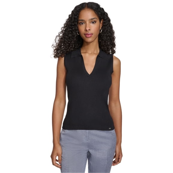 Calvin Klein Womens Textured Tunic Blouse, Black, X-Large