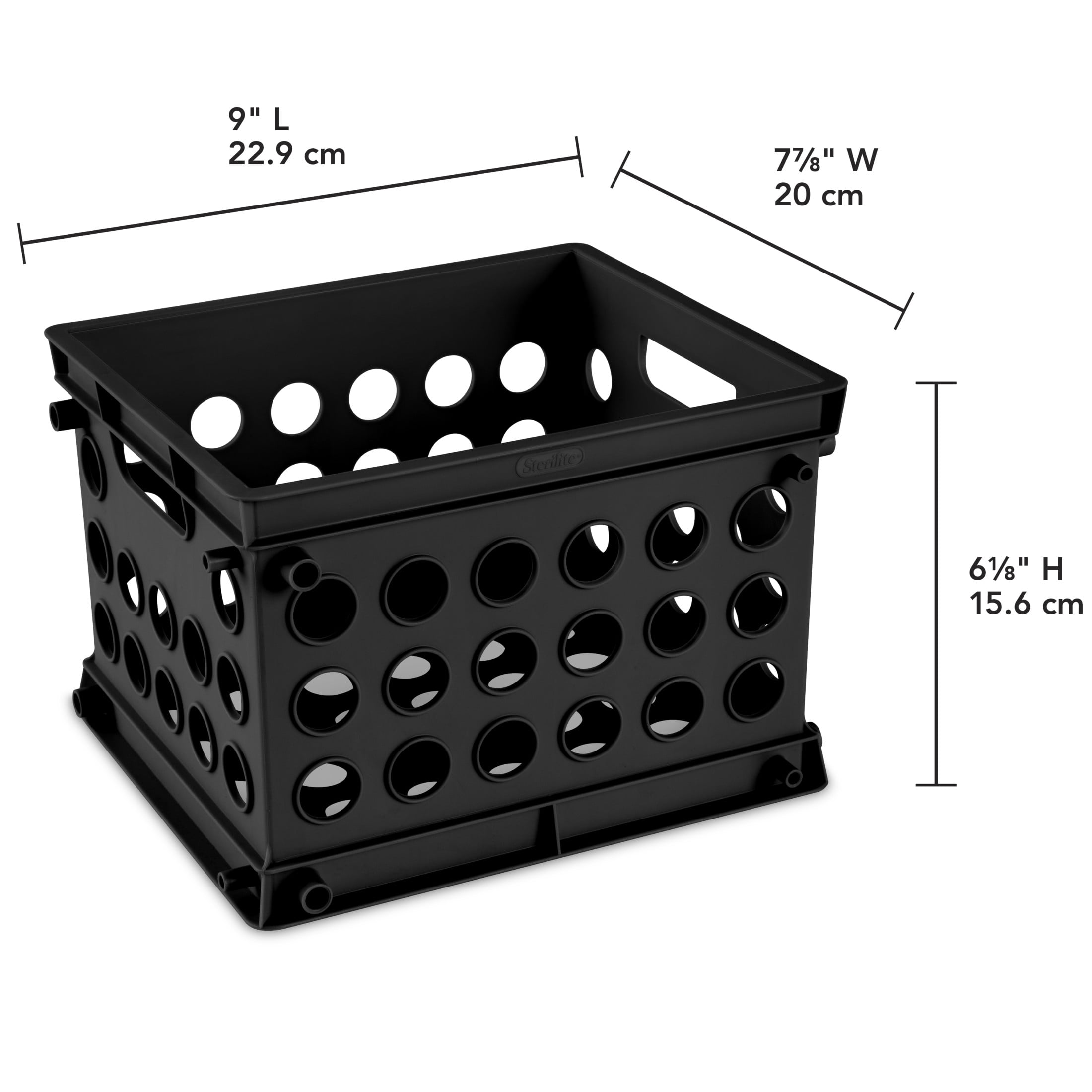 Sterilite Mini Crate, Multi-Purpose Plastic Storage Bin with Through Handles, Stackable, Black