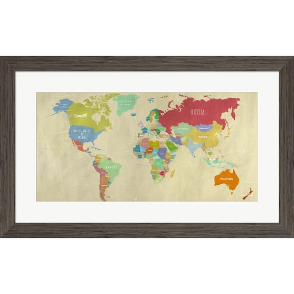 Great Art Now Modern Map of the World (detail) by Joannoo, Framed Wall Art, 31.5W x 19.5H