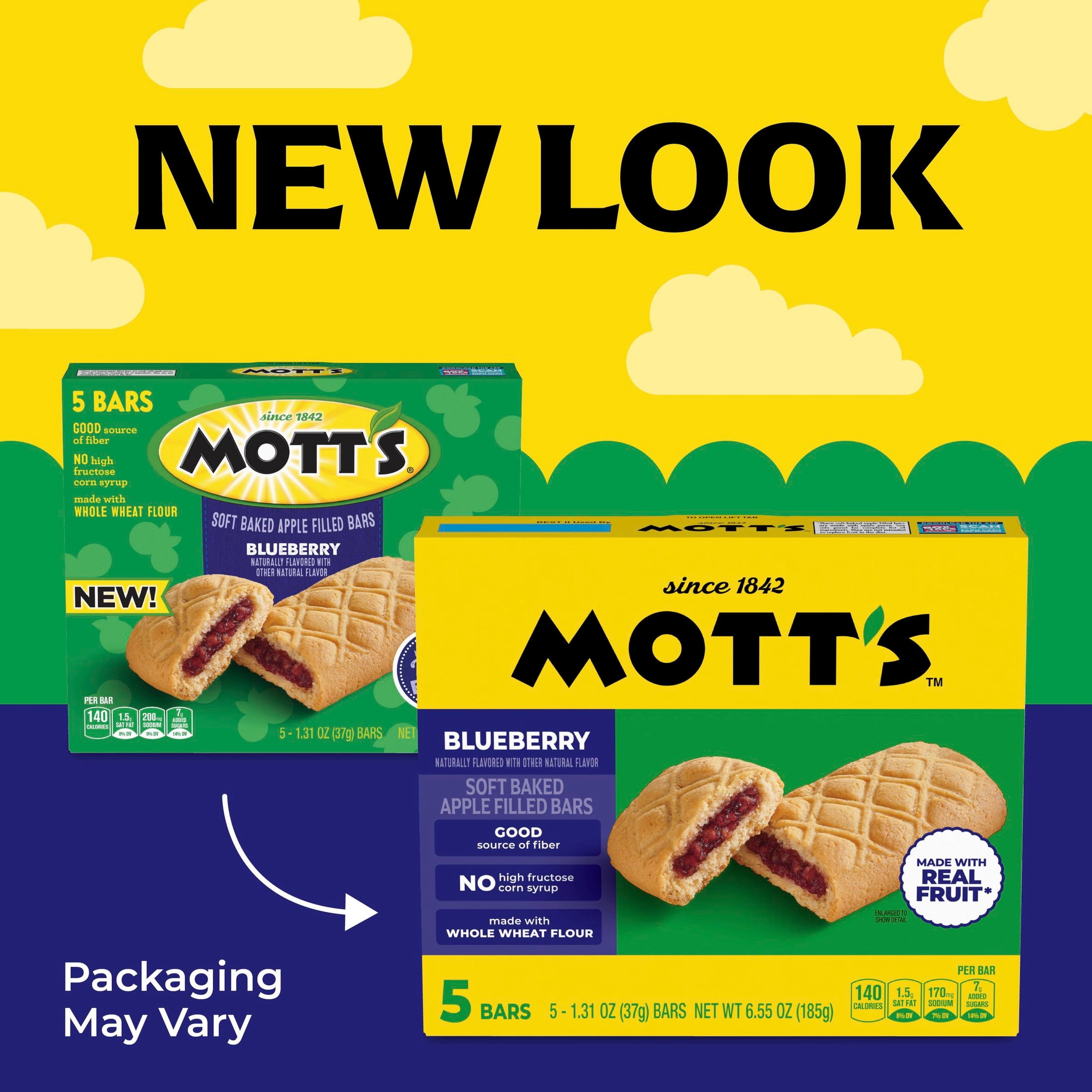 (4 pack) Mott's Soft Baked Apple Filled Bars, Blueberry Flavor Snacks, 5 Count, 6.55 oz