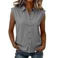 thumbnail image 3 of ClodeEU Women's Striped V Neck Cap Sleeve Button Down Shirt,Casual Summer Collared Blouse Black,Women's Plus L, 3 of 8