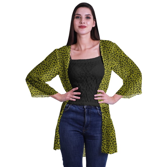 Moomaya Printed Georgette Shrug Ruffled Back Drop Hem Beach Cover Up For Women