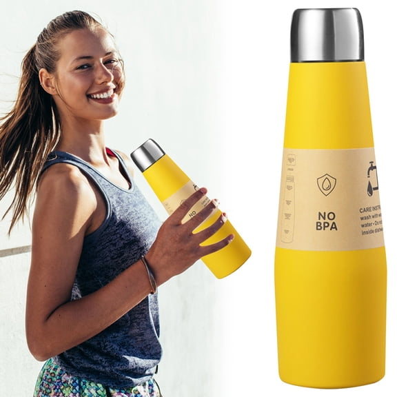18oz Sport Water Bottle 1 Pack Vacuum Insulated Stainless Steel Leak-Proof Double Wall Cola Shape Water Bottle,Keep Drinks Hot & Cold(Yellow,1 Pack)