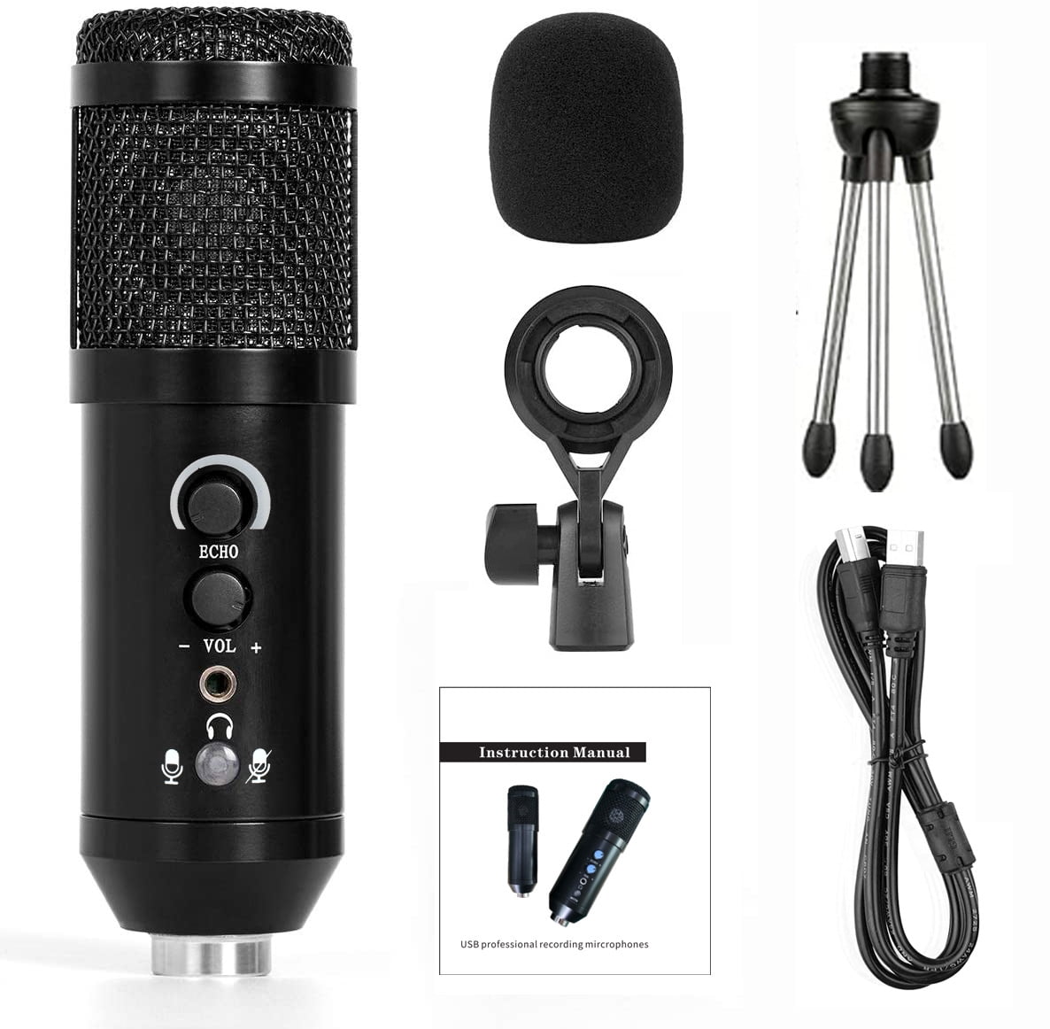 PENGXIANG USB Microphone for Computer, Professional Studio Cardioid Condenser Mic Kit Compatible with Mac PC Laptop for Skype YouTube Teaching Gaming Recording