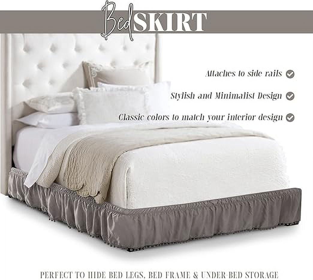 Elegant Comfort Ella Collection 1-Piece Pom-Pom Bed Skirt - 16-Inch Drop, 1500 Thread Count, Easy Wrap Around Elastic, Wrinkle Resistant, Queen/King, Essential Gray