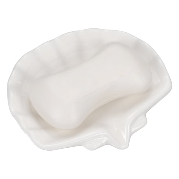 Uxcell Ceramic Soap Dish, Self-Draining Bar Soap Holder Shell Shape Tray Decorative Saver Keep Dry and Easy Cleaning for Washroom Bathroom Shower Kitchen Sinks, White