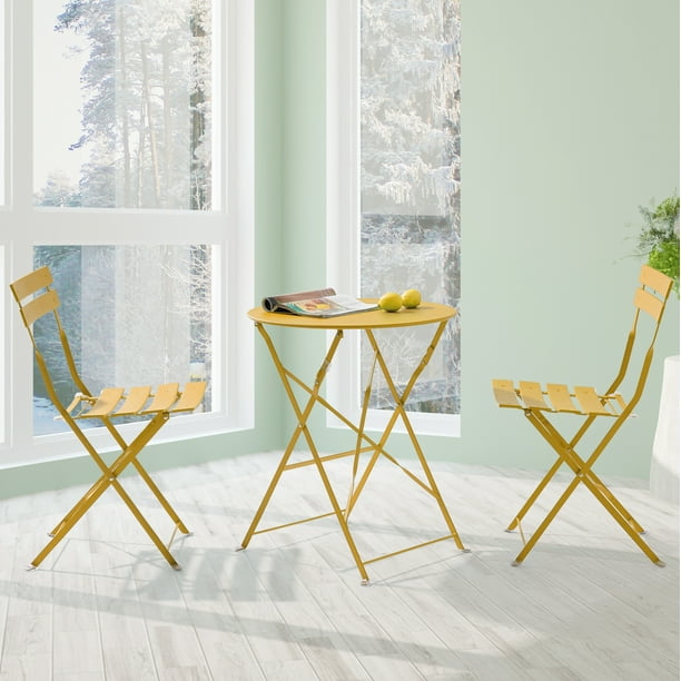 ACEGOSES 3 Pces Patio Folding Chairs with a Steel Frame Table for