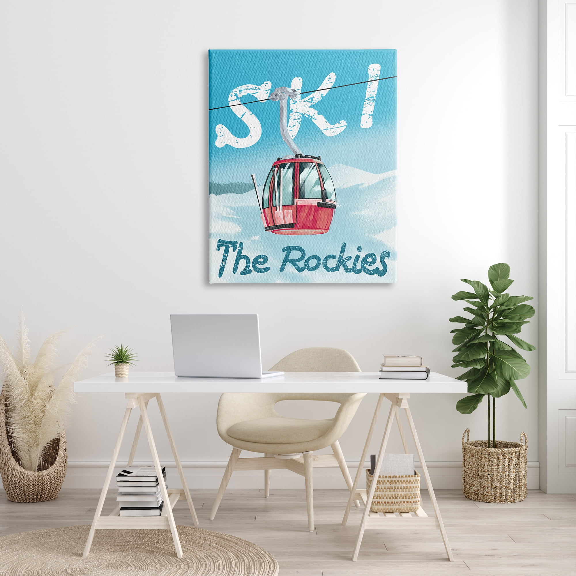 Stupell Industries Ski Trolly The Rocky Mountains Winter Blue Sports Painting Gallery Wrapped Canvas Print Wall Art, 36 x 48