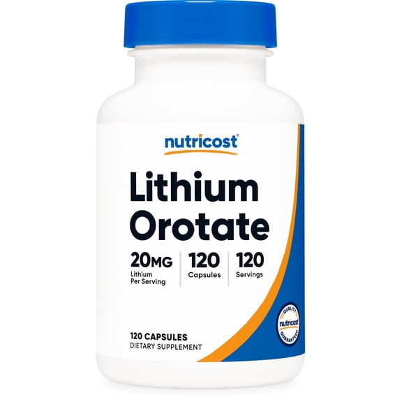 Nutricost Lithium Orotate (20mg) 120 Capsules - Vegan, Gluten-Free, GMO-Free