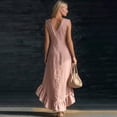 thumbnail image 6 of ClodeEU Women's Sleeveless V Neck Linen Ruffle Hem High Low Maxi Dress,Trendy Boho Summer Sundress Pink,Women's Plus L, 6 of 7