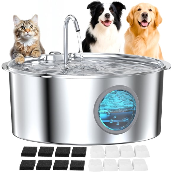 Fuente de agua para perros GROOKPET de acero inoxidable, 12 L, silenciosa